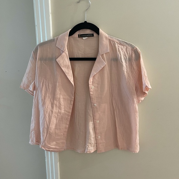 Vintage Pink Linen Shirt Short Sleeve - Picture 2 of 3